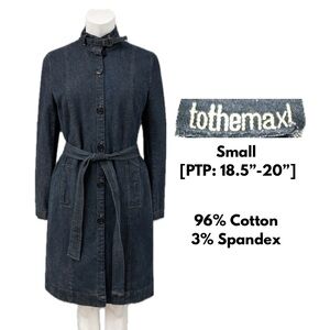 🆂 Denim Belted Coat | High Neck Throat Latch | Structured Fit